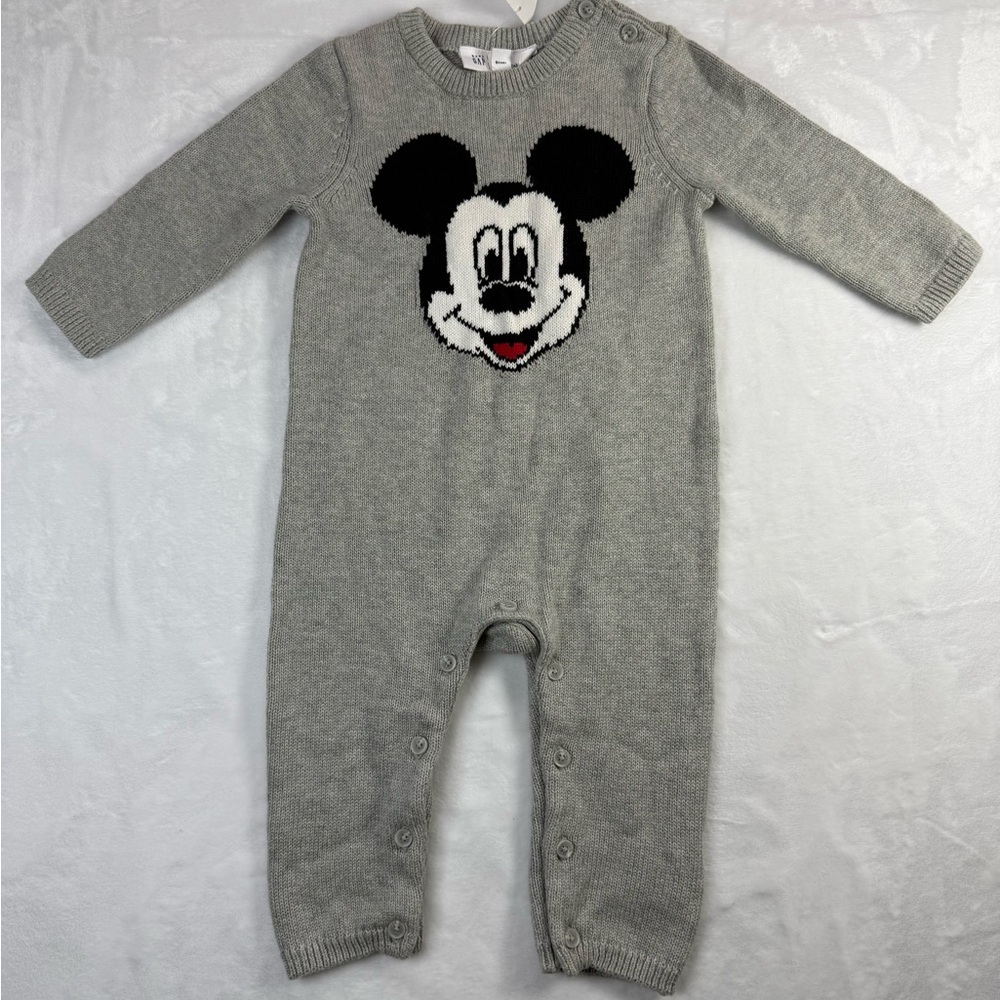 New GAP x Disney Mickey Mouse Gray‎ and Black Sweater  Romper - size 6-12m